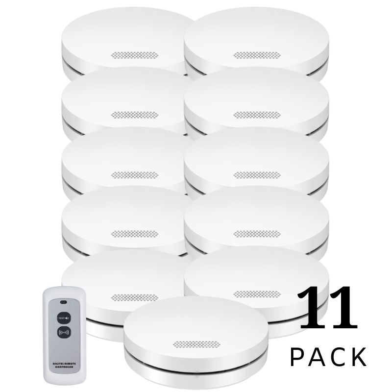 Wireless Interconnected Photoelectric Smoke Alarms 11 Pack With Free Remote Control