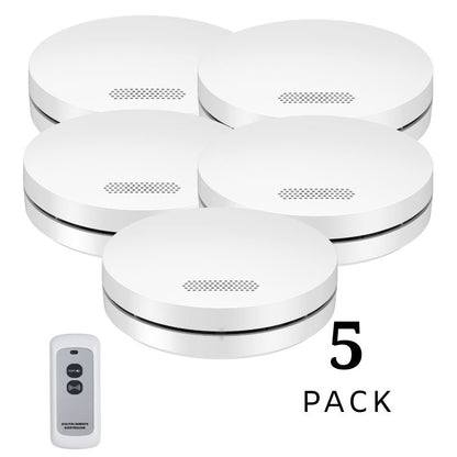 Wireless Interconnected Photoelectric Smoke Alarms 5 Pack With Free Remote Control