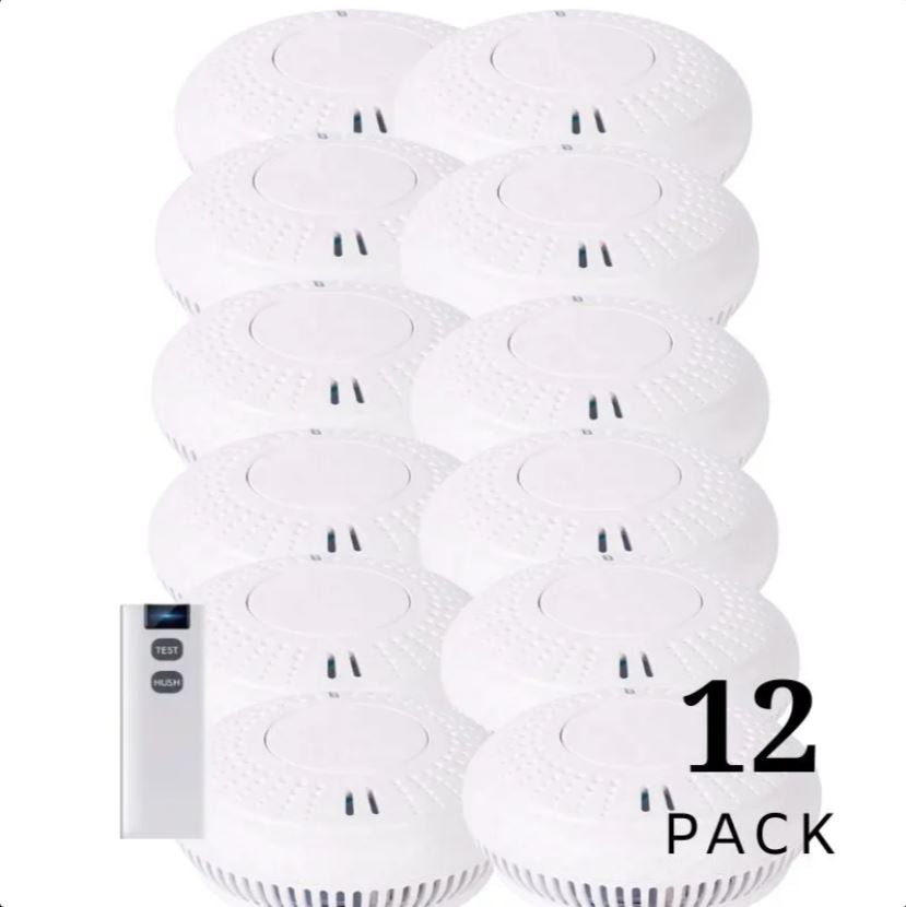 Wireless Interconnected Photoelectric Smoke Alarms 12 Pack With Free Remote Control