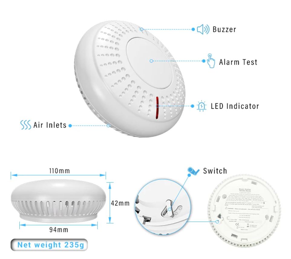 Wireless Interconnected Photoelectric Smoke Alarms 7 Pack With Free Remote Control